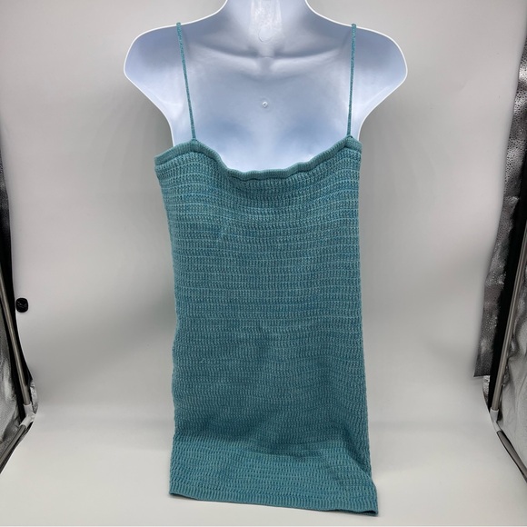 Olive & Oak Turquoise Knit Spaghetti Strap Drawstring Lined Dress-Size M - Picture 5 of 12